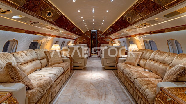 وسائل النقل الجوي والرحلات حول العالم، تصميم هندسي متطور ومريح, الديكورات والتصاميم الحديثة, صورة من الداخل لصالة طائرة خاصة بالألوان الفاخرة, شركات الطيران السياحية السعودية الخليجية, الأثاث العصري الراقي