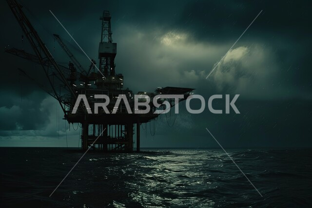 منصة نفط لاستنباط الزيوت, استخراج وتصدير الثروات الباطنية، حفارة تقوم بالتنقيب عن النفط وسط البحر, آلات حفر ضخمة , جودة الأدوات والمعدات لصناعة وتخزين البترول