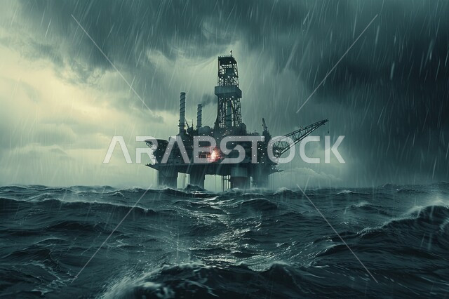 منصة نفط لاستنباط الزيوت, استخراج وتصدير الثروات الباطنية، حفارة تقوم بالتنقيب عن النفط وسط البحر, آلات حفر ضخمة , جودة الأدوات والمعدات لصناعة وتخزين البترول