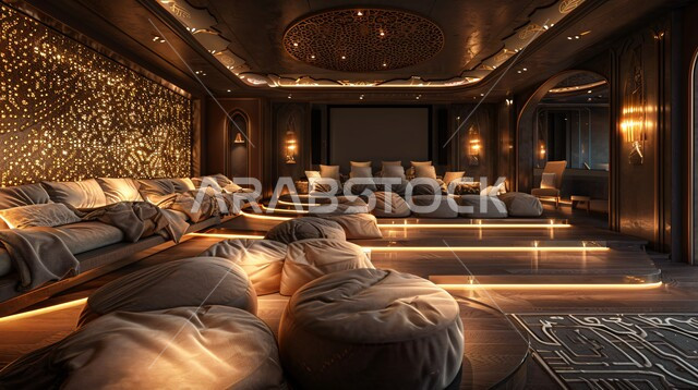 الديكورات الداخلية الراقية للفلل والشقق السكنية في المملكة العربية السعودية، اكسسوارات وتحف عصرية، التصاميم الأنيقة لغرف الجلوس المريحة على الطراز الحديث، غرفة معيشة مع أثاث منزلي فاخر بالألوان الداكنة