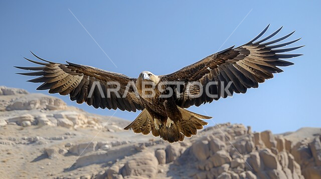نسر يحلق في إحدى المحميات الطبيعيه، رمز القوة والتحدي وحدة البصر، تدريب وترويض الطيور الجارحة والمفترسة، إقامة نادي الصقور في موسم الصيد السنوي في المملكة العربية السعودية، الفخر بالتراث السعودي العريق في تربية طائر الصقر