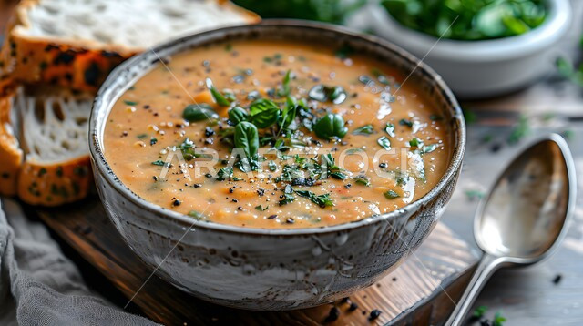 طبق من حساء الخضار مع صلصة الطماطم المزين بالأعشاب الخضراء, أكلات وأطباق شعبية تقليدية، المقبلات الساخنة الشهية، المأكولات والوجبات الشرقية، مطابخ ومطاعم المملكة العربية السعودية, صفات الطعام الآسيوية