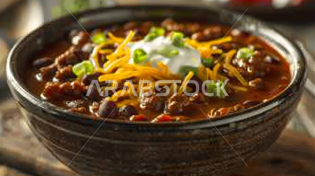 مطاعم للمأكولات العربية الشرقية, أطعمة غذائية غنية بالبروتين، صورة مقربة لزبدية من اللحم مع الخضار المطبوخة والباستا, وجبة صحية ذات قيمة عالية, وصفات المطبخ السعودي الغني بالنكهات, اللحوم البقرية المطبوخة الشهية