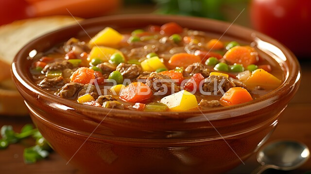 طبق من البطاطا مع الخضار و اللحم الشهي المطبوخ, أكلات وأطباق شعبية تقليدية، المقبلات الساخنة الشهية، المأكولات والوجبات الشرقية، مطابخ ومطاعم المملكة العربية السعودية, صفات الطعام الآسيوية