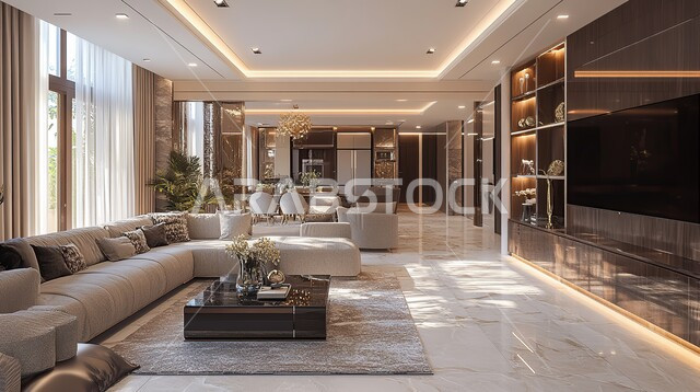 شقق وفلل سكنية في المملكة العربية السعودية، أثاث منزلي راقي ومريح باللون البيج, غرف معيشه بتصاميم عصرية حديثه, التحف والديكورات الداخليه الأنيقة، غرفة جلوس فاخرة, الواجهات والنوافذ الزجاجية