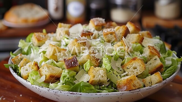 وجبات صحية للدايت، طبق سيزر مقبلات بارد صحي ولذيذ، سلطة خضار لذيذة، قطع من خضار الخس الطازجه، مطاعم و مأكولات مفيدة، وجبات الطعام السريعة الشهية