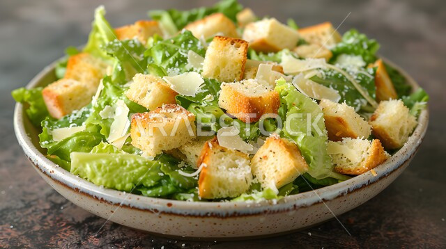 وجبات صحية للدايت، طبق سيزر مقبلات بارد صحي ولذيذ، سلطة خضار لذيذة، قطع من خضار الخس الطازجه، مطاعم و مأكولات مفيدة، وجبات الطعام السريعة الشهية