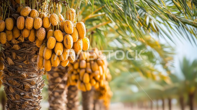 أشجار النخيل المثمرة في الأراضي والحقول الزراعية, التراث الزراعي السعودي, محميات طبيعية خضراء, موسم حصاد التمور, الاهتمام بالزراعة والمحاصيل والمنتجات المحلية الوطنية، المساحات الواسعة والواحات الخصبة في المملكة العربية السعودية