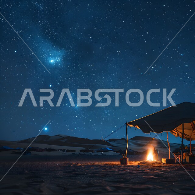 المغامرات والكشتات البرية، أجواء التخييم الشبابية الممتعة، خيم شعبية في المناطق الصحراوية، الطبيعة والرمال الذهبية الناعمة، أجواء ليلية هادئة أمام شعلى الحطب, مخيمات سياحية في صحاري المملكة العربية السعودية