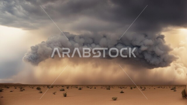 رياح ترابية في المناطق الصحراوية, الكثبان والرمال الذهبية الناعمة، التشكيلات والتكوينات الرملية في المملكة العربية السعودية, منظر الإعصار الهوائي في الصحراء, الزوابع الغبارية القوية في الصحاري، الظواهر والكوارث الطبيعية 