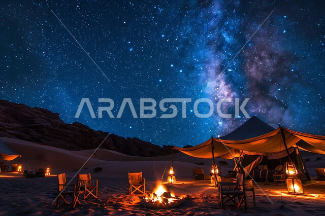 المغامرات والكشتات البرية, أجواء التخييم الشبابية الممتعه، خيام شعبية على الرمال الذهبية الناعمة، أجواء ليلية هادئة أمام شعلى الحطب, مخيمات سياحية في صحاري المملكة العربية السعودية, الاستمتاع بالتجارب الشيقة في المناطق الصحراوية