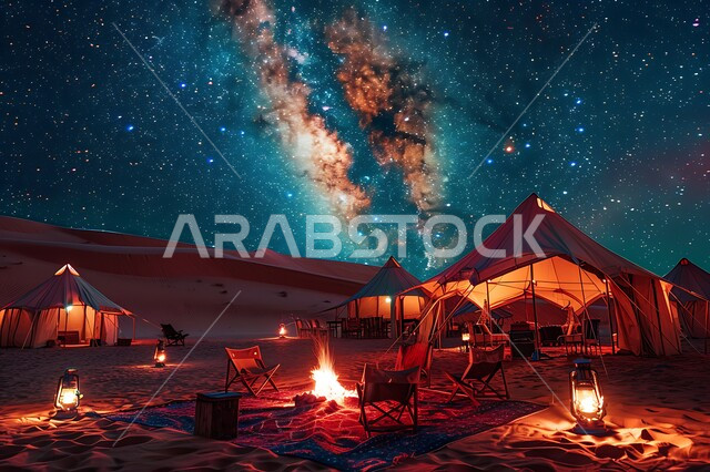 Enjoy exciting experiences in desert areas, adventures and wild outings, enjoyable youth camping atmosphere, popular tents on soft golden sands, quiet night atmosphere in front of firewood, tourist camps in the deserts of the Kingdom of Saudi Arabia