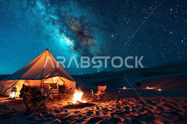 المغامرات والكشتات البرية، أجواء التخييم الشبابية الممتعه، خيام شعبية في المناطق الصحراوية، الطبيعة والرمال الذهبية الناعمة، أجواء ليلية هادئة أمام شعلة الحطب, مخيمات سياحية في صحاري المملكة العربية السعودية