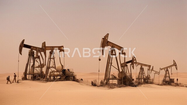 ادوات ومعدات ضخمة وحديثة، اعتماد التقنيات والتكنولوجيا الحديثة في إنتاجية النفط والغاز، الكثبان الرمليه الناعمة الذهبية، التطور الهندسي والعمراني لمصافي البترول، مصفاة نفط في صحراء المملكة العربية السعودية