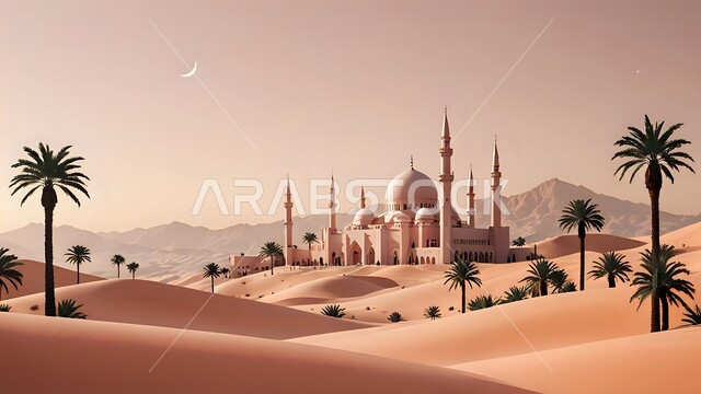 العبادة والتقرب إلى الله، مناطق البادية والبيئة الطبيعية الصحراوية، الهضاب والتلال الرملية الناعمة، مسجد وسط الرمال الذهبية في الصحراء، الفن الهندسي المعماري لبناء المساجد، التصاميم والديكورات العصرية للقبب ووالمآذن