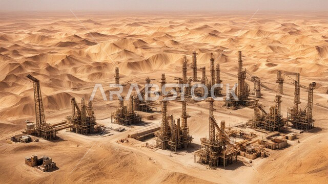 التطور الهندسي والعمراني لمصافي البترول، مصفاة نفط في صحراء المملكة العربية السعودية، ادوات ومعدات ضخمة وحديثة، اعتماد التقنيات والتكنولوجيا الحديثة في إنتاجية النفط والغاز، الكثبان الرمليه الناعمة الذهبية
