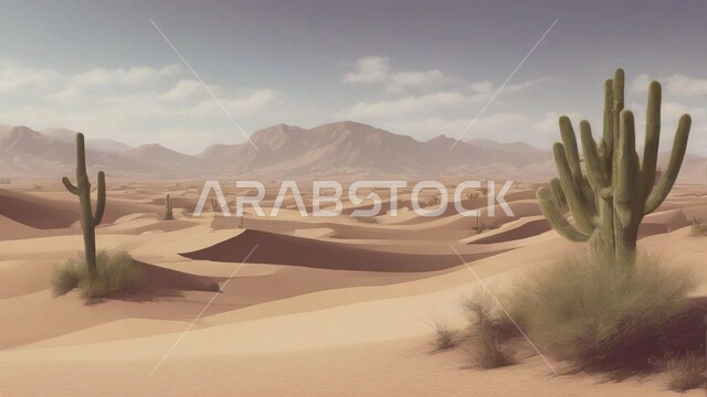 سلسلة الجبال والتكوينات والتشكلات الصخرية, نبات الصبار الشوكي في المناطق الصحراوية والكثبان الرملية في البراري, اماكن سياحية للسفاري في المملكة العربية السعودية, نمو النباتات الشوكية والاعشاب البرية في المحميات الطبيعية الصحراوية