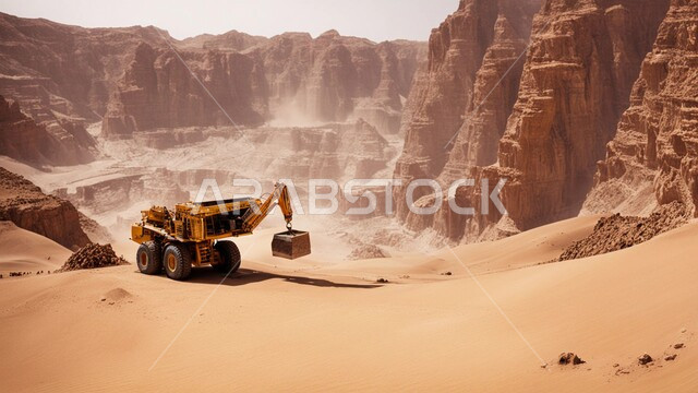 التكوينات والتشكيلات الصخرية، عدد من السيارات والآليات الثقيلة تقوم بالحفر والعمل في موقع التعدين، نقل الأتربة بواسطة الشاحنات، مناطق التنقيب عن الثروات الباطنية الخام، أماكن مناجم الفحم الطبيعي، المرتفعات والسلاسل الجبلية في المملكة العربية السعودية