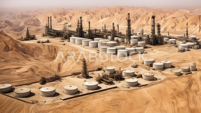 Oil and gas refineries, petrochemical industries and projects, the concept of petroleum engineering in the Gulf countries, the renaissance of the Saudi national economy, towers and metal structures in desert lands, large and huge warehouses and tanks, fuel factories and mines in the Kingdom of Saudi Arabia