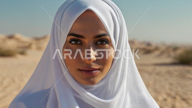 النظر إلى الكاميرا بإيماءات الثقة بالنفس والبشاشة, الاهتمام بالأناقة والمظهر الخارجي، ملابس نسائية بتصاميم عصرية، مفهوم الأنوثة والنعومة, صورة مقربة لامرأة عربية خليجية سعودية محجبة