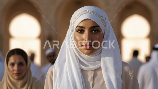 النظر إلى الكاميرا بإيماءات الثقة بالنفس والبشاشة, الاهتمام بالأناقة والمظهر الخارجي، ملابس نسائية بتصاميم عصرية، مفهوم الأنوثة والنعومة, صورة مقربة لامرأة عربية خليجية سعودية محجبة