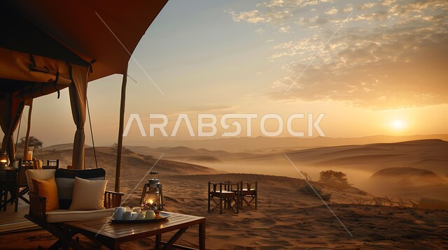 الاستمتاع بمنظر غروب الشمس في إحدى صحاري المملكة العربية السعودية, جلسات هادئة في الصحراء, مناطق المغامرات الشيقة والممتعة والكشتات البرية, أماكن الرحلات السياحية الشبابية في الطبيعة الصحراوية, خيم تقليدية على الرمال الذهبية الناعمة