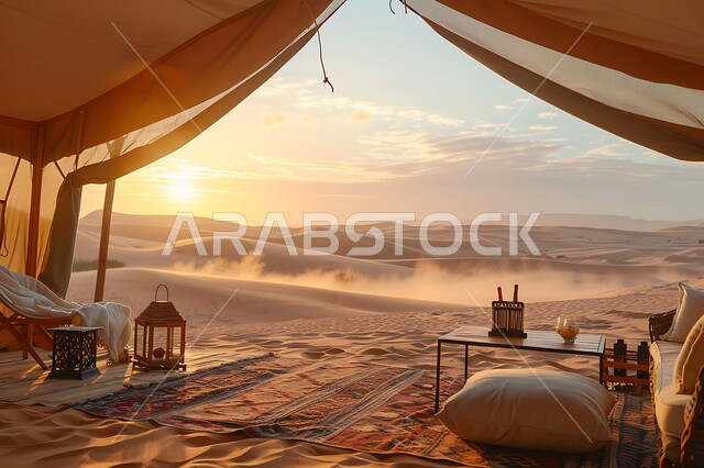 جلسات شعبية هادئة أثناء الغروب, الاستمتاع برحلات السفاري الشبابية, أماكن المغامرات والكشتات على الرمال الذهبية الناعمة, أجواء التخييم البرية في المناطق الصحراوية, خيم شعبية تقليدية, أنشطة ترفيهية ممتعة في المملكة العربية السعودية