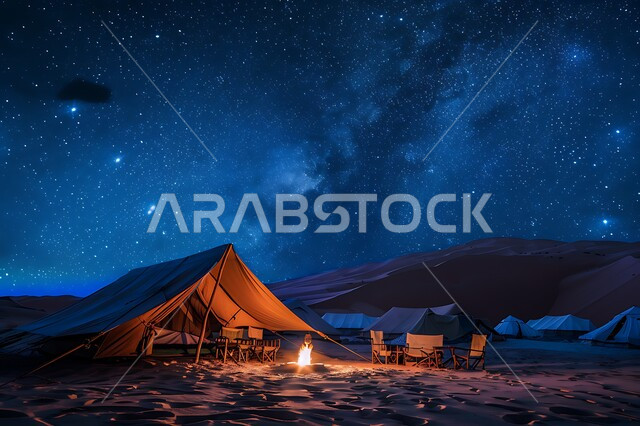 الاستمتاع بالرحلات الشبابية الشيقة, مغامرات سياحية ليلية على الرمال الذهبية الناعمة في السعودية, جلسة شعبية وكشتات بر, خيم تقليدية في المناطق الصحراوية, مخيمات السياحة في صحاري المملكة, المناظر الطبيعية والسماء المليئة بالنجوم ليلا