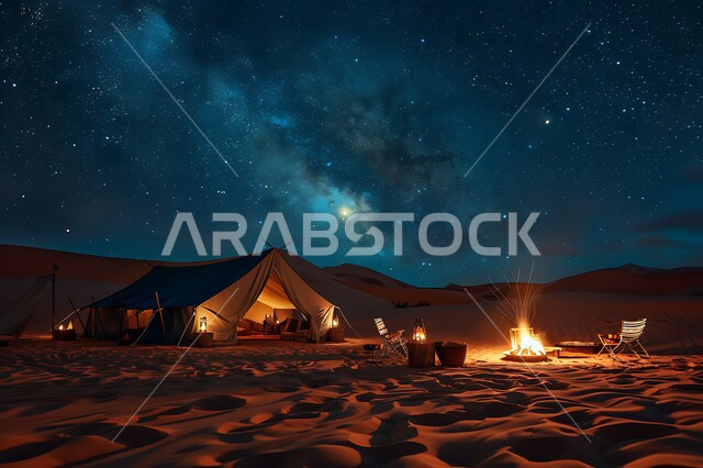 جلسة شعبية وكشتات بر ممتعه, خيم تقليدية في المناطق الصحراوية, مخيمات السياحة في صحاري المملكة, المناظر الطبيعية والسماء المليئة بالنجوم, الاستمتاع بالرحلات الشبابية الشيقة, مغامرات سياحية ليلية على الرمال الذهبية الناعمة