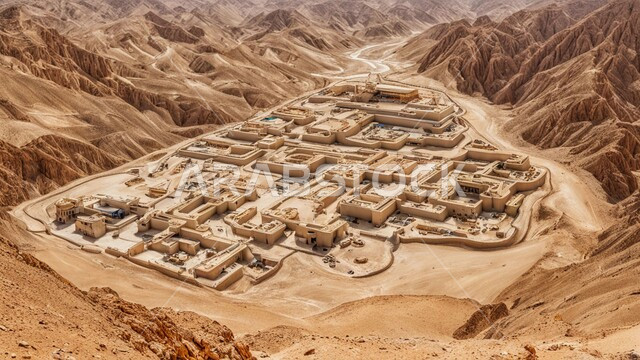 مناطق التنقيب عن الثروات الباطنية الخام، أماكن مناجم الذهب الطبيعي، الطبيعة الصخرية وتضاريس السلاسل الجبلية، المرتفعات وقمم الجبال في المملكة العربية السعودية، عدد من السيارات والآليات الثقيلة تقوم بالحفر والعمل في موقع التعدين، نقل الأتربة بواسطة الشاحنات