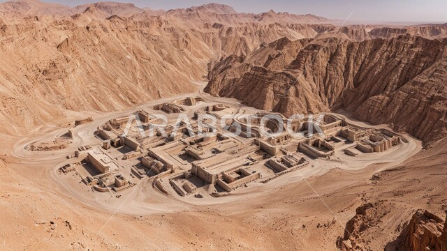 المرتفعات وقمم الجبال في المملكة العربية السعودية، سيارات شحن كبيرة تقوم بالعمل في موقع التعدين، أماكن مناجم الفحم الطبيعي، مناطق التنقيب عن الثروات الباطنية، الطبيعة الصخرية وتضاريس السلاسل الجبلية