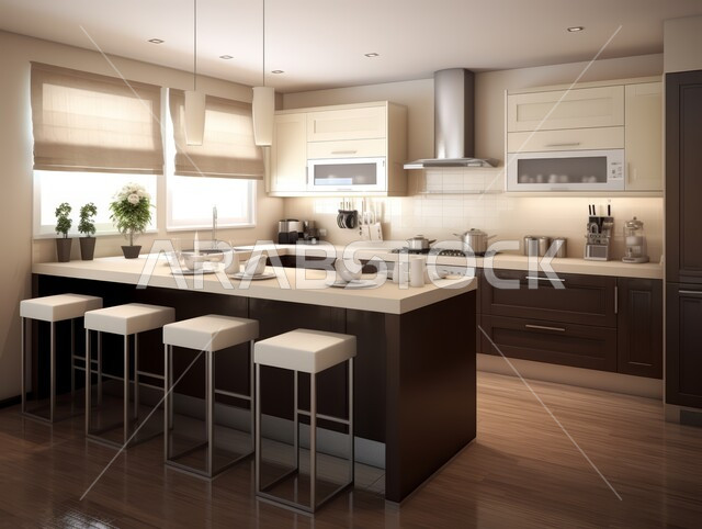 استخدام الطراز الفني الأنيق في الآثاث المنزلي ،الديكورات العصرية للمطابخ العربية الفاخرة باللون الاسود، تصاميم داخلية متميزة للفلل والشقق السكنية في المملكة العربية السعودية