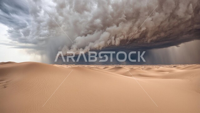 أجواء وطقوس قاسية, غبار العاصفة الرملية في الصحراء, رياح ترابية في المناطق الصحراوية, الكثبان والرمال الذهبية الناعمة، التشكيلات والتكوينات الرملية في المملكة العربية السعودية, منظر السماء الممتلئة بالغيوم الداكنة، الزوابع الغبارية القوية