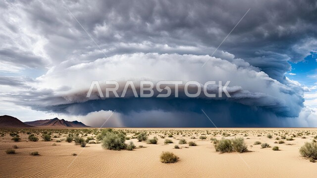 أجواء وطقوس قاسية, غبار العاصفة الرملية في الصحراء, رياح ترابية في المناطق الصحراوية, الكثبان والرمال الذهبية الناعمة، التشكيلات والتكوينات الرملية في المملكة العربية السعودية, منظر السماء الممتلئة بالغيوم الداكنة، الزوابع الغبارية القوية