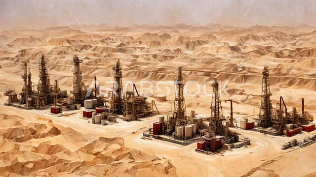 التطور الهندسي والعمراني لمصافي البترول في المملكة العربية السعودية، مصفاة نفط على الرمال الذهبية الناعمة، مناخ قاسي وجاف، اعتماد التقنيات والتكنولوجيا الحديثة في إنتاجية النفط والغاز، صناعات ومشاريع بيتروكيماوية، ادوات ومعدات ضخمة وحديثة