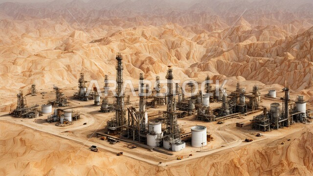 التطور الهندسي والعمراني لمصافي البترول في المملكة العربية السعودية، مصفاة نفط على الرمال الذهبية الناعمة، مناخ قاسي وجاف، اعتماد التقنيات والتكنولوجيا الحديثة في إنتاجية النفط والغاز، صناعات ومشاريع بيتروكيماوية، ادوات ومعدات ضخمة وحديثة