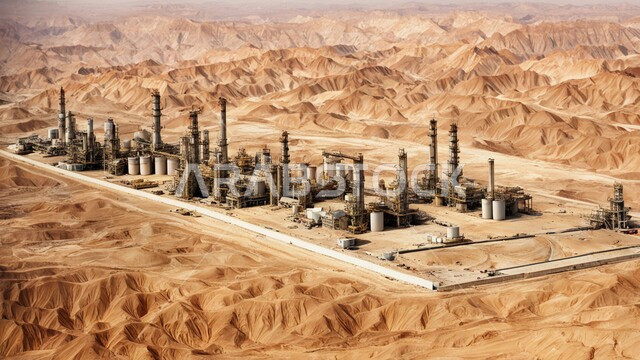 التطور الهندسي والعمراني لمصافي البترول في المملكة العربية السعودية، مصفاة نفط على الرمال الذهبية الناعمة، مناخ قاسي وجاف، اعتماد التقنيات والتكنولوجيا الحديثة في إنتاجية النفط والغاز، صناعات ومشاريع بيتروكيماوية، ادوات ومعدات ضخمة وحديثة