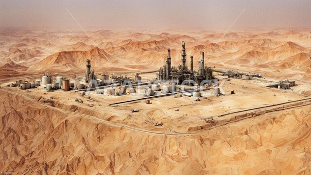 التطور الهندسي والعمراني لمصافي البترول في المملكة العربية السعودية، مصفاة نفط على الرمال الذهبية الناعمة، مناخ قاسي وجاف، اعتماد التقنيات والتكنولوجيا الحديثة في إنتاجية النفط والغاز، صناعات ومشاريع بيتروكيماوية، ادوات ومعدات ضخمة وحديثة