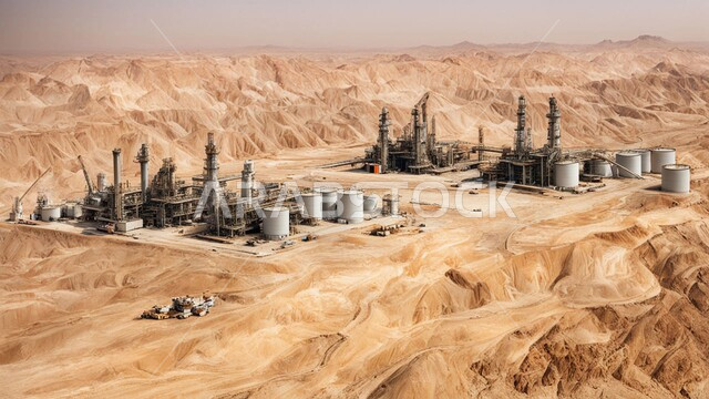 التطور الهندسي والعمراني لمصافي البترول في المملكة العربية السعودية، مصفاة نفط على الرمال الذهبية الناعمة، مناخ قاسي وجاف، اعتماد التقنيات والتكنولوجيا الحديثة في إنتاجية النفط والغاز، صناعات ومشاريع بيتروكيماوية، ادوات ومعدات ضخمة وحديثة