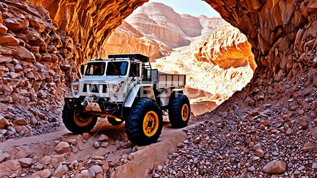 أماكن المناجم في المملكة العربية السعودية سيارة شحن كبيرة تقوم بالعمل في موقع التعدين، مناطق التنقيب عن الثروات الباطنية، الطبيعة الصخرية وتضاريس السلاسل الجبلية، التخلص من الأتربة والصخور ونقلها بعيدا