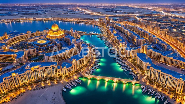 التصاميم والفنون المعمارية الحديثة للأبراج وناطحات السحاب في الامارات العربية المتحدة، منظر تخيلي للتقدم والنمو العمراني، المباني والمنشآت التجارية الشاهقة ،  مفهوم تطوير وتحسين البنية التحتية، بناء مستقبل حضاري متطور في دبي