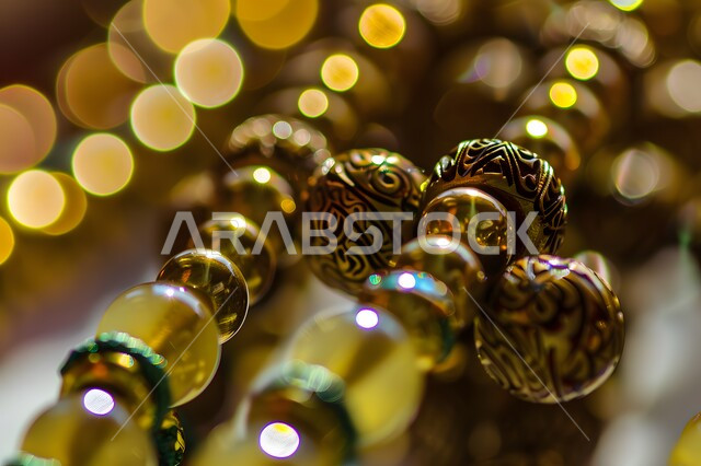 الإجتهاد في العباده والتقرب الى الله في شهر رمضان المبارك, صورة مقربة لسبحة خشبية بتفاصيل معقدة, الإكثار من ذكر الله تعالى من خلال الإستغفار والدعاء، الالتزام بالأذكار اليومية، مفهوم التسبيح والتهليل