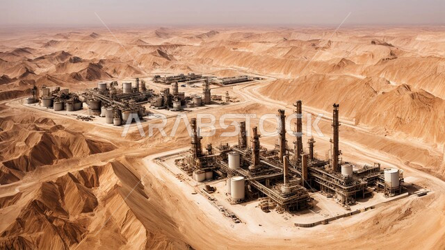التطور الهندسي والعمراني لمصافي البترول في المملكة العربية السعودية، مصفاة نفط على الرمال الذهبية الناعمة، مناخ قاسي وجاف، اعتماد التقنيات والتكنولوجيا الحديثة في إنتاجية النفط والغاز، صناعات ومشاريع بيتروكيماوية، ادوات ومعدات ضخمة وحديثة