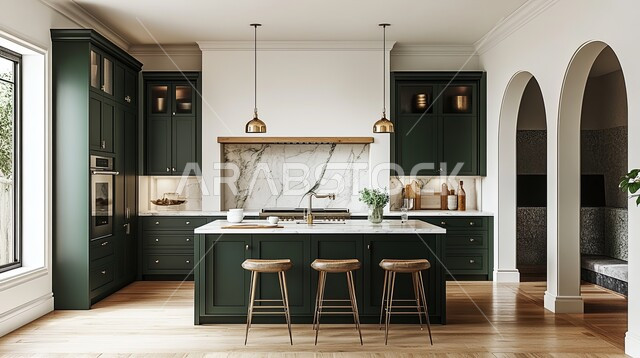 استخدام الطراز الفني العصري في الأثاث المنزلي, مطبخ بديكورات داخلية فاخرة، فنون الهندسة المعمارية المتميزة الحديثة، شقق وفلل سكنية في المملكة العربية  السعودية