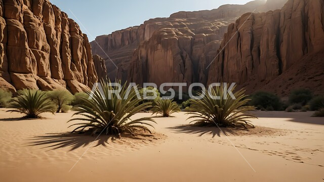  التكوينات والتشكيلات الصخرية في صحراء المملكة العربية السعودية ، التضاريس والمرتفعات والقمم الجبلية في البراري ، الرمال الناعمة والكثبان الرملية الذهبية ، النباتات الشوكية في مناطق البادية والبيئة الطبيعية الصحراوية،  خلفيات الطبيعة 