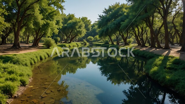  محصول التمر والرطب السعودي ، محميه طبيعيه لزراعة اشجار النخل في النهار، واحات ومزارع النخيل الخضراء في المملكة العربية السعودية، حقول واراضي زراعيه، منتج عربي محلي وطني