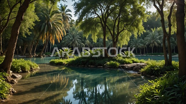 Saudi dates and fresh dates crop, a natural reserve for growing palm trees during the day, green palm oases and farms in the Kingdom of Saudi Arabia, agricultural fields and lands, a local Arab national product