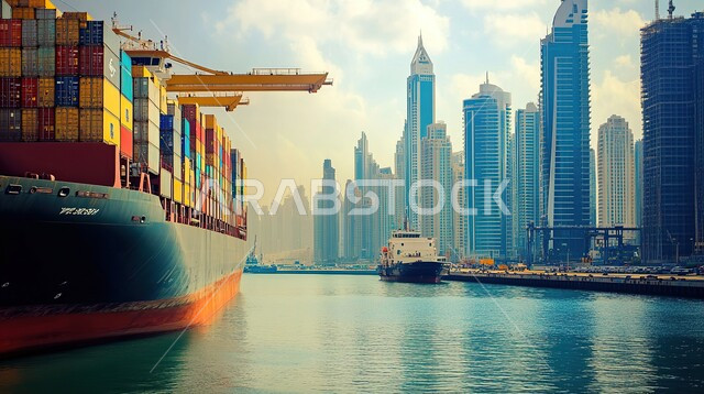 الاقتصاد البحري لنقل واستلام كونتينرات التخزين, ميناء شحن البضائع و الحاويات التجارية, مرفأ تجاري لتوصيل السلع والمنتجات المحلية عبر السفن في البحار, استيراد وتصدير البضاعة في المملكة العربية السعودية