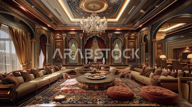 التصاميم الداخلية المزخرفة لغرف الجلوس على الطراز الحديث، أثاث منزلي  لغرفة معيشة، ديكور داخلي راقي, الفلل والشقق السكنية في المملكة العربية السعودية, واجهات زجاجية ضخمة