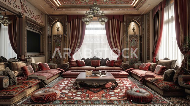 التصاميم الداخلية المزخرفة لغرف الجلوس على الطراز الحديث، أثاث منزلي  لغرفة معيشة، ديكور داخلي راقي, الفلل والشقق السكنية في المملكة العربية السعودية